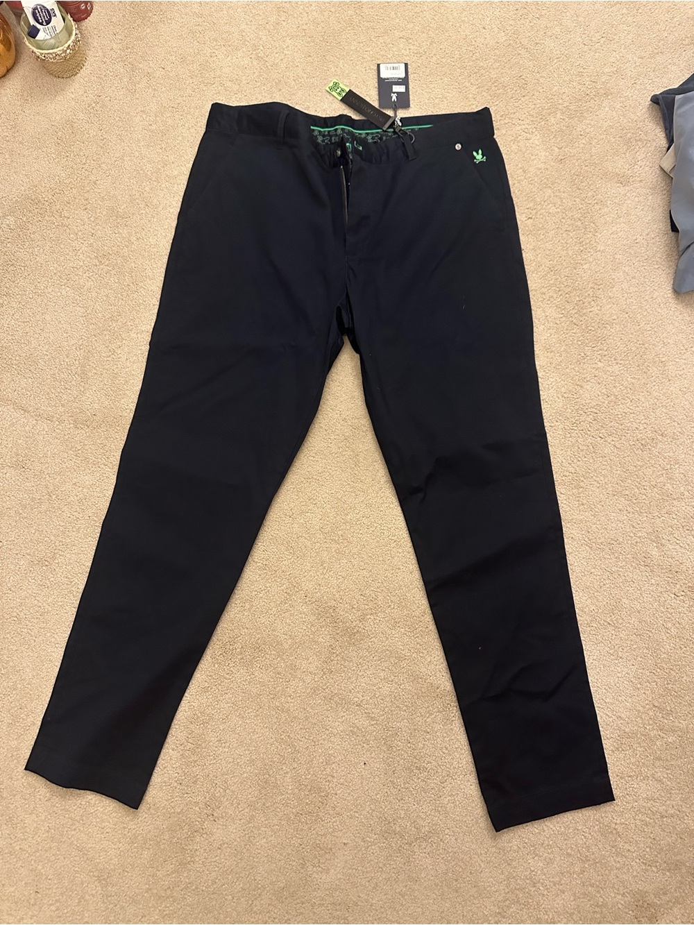 Psycho Bunny Black Chino Pants with Green Logo NWT Size 36